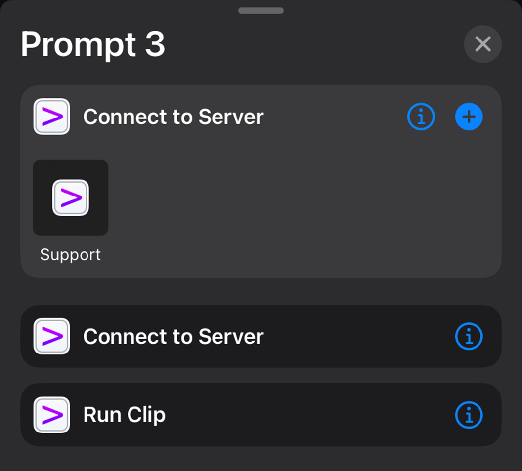 Creating a shortcut using the Connect to Server action.